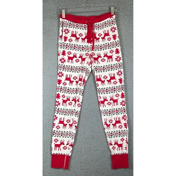 Hanna Andersson Womens Pajama 2 Piece Set S Red Reindeer Red Reindeer Fair Isle - Picture 3 of 13